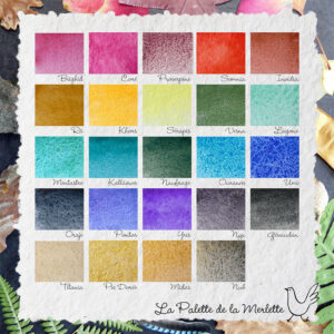 Nuancier 24 aquarelles artisanales La Palette de la Merlette sur papier artisanal blanc